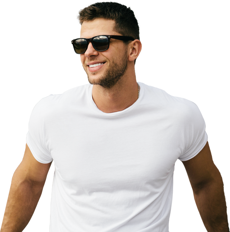 Hipster Wearing White Blank T-Shirt and Sunglasses